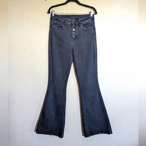 Flying Monkey Size 29 High Rise Button Fly Distress Hem Charcoal Flare Jeans